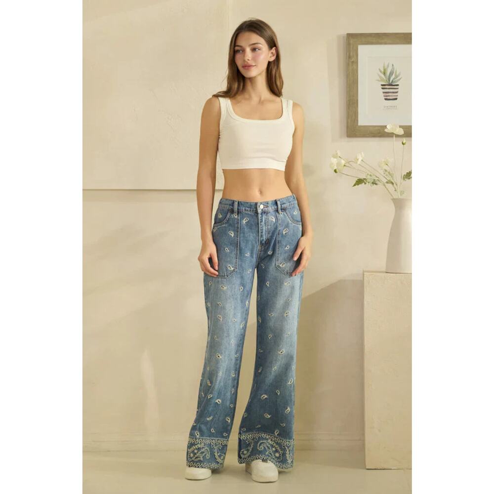"Bandana" Paisley Edge Straight Leg Jeans - Picture 3 of 5